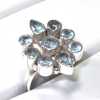 925 sterling silver blue topaz faceted cut stone ring